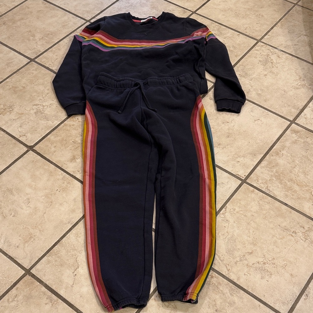 Marine Layer Gray Sweater with Red Trim and matching sweat pants